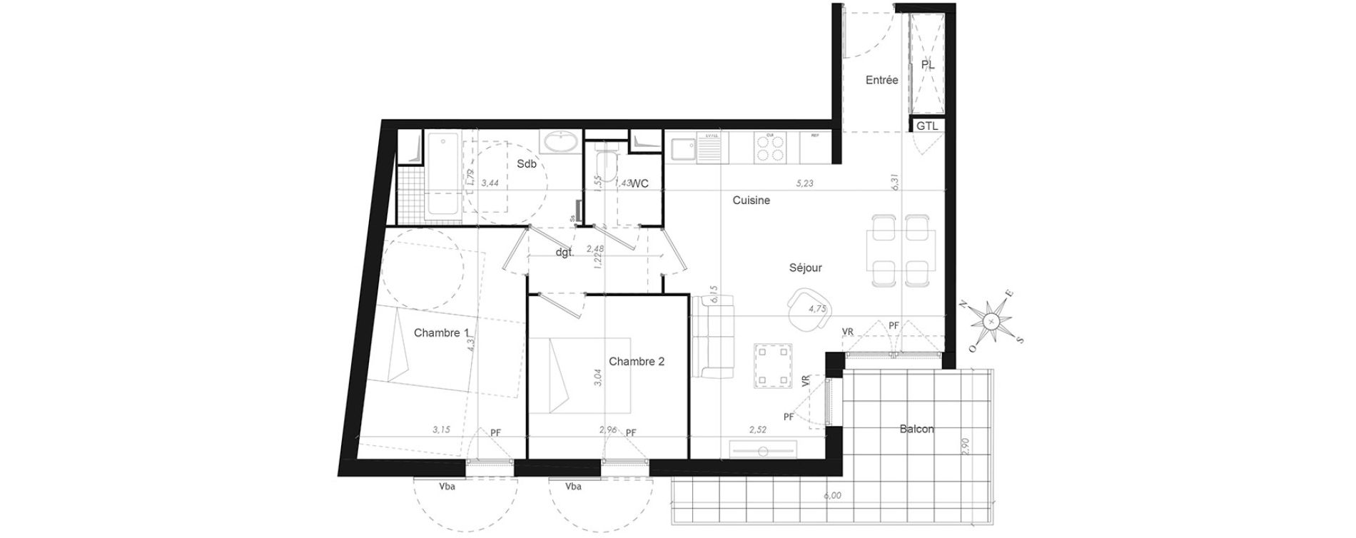 Appartement T3 de 62,43 m2 &agrave; Mennecy Centre