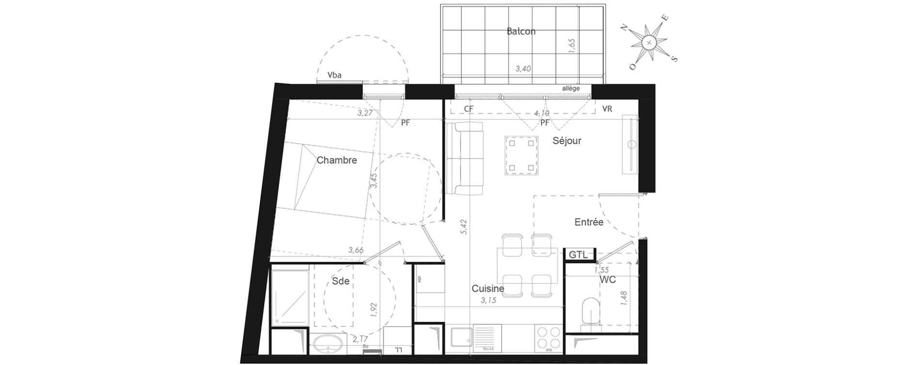 Appartement T2 de 38,97 m2 &agrave; Mennecy Centre