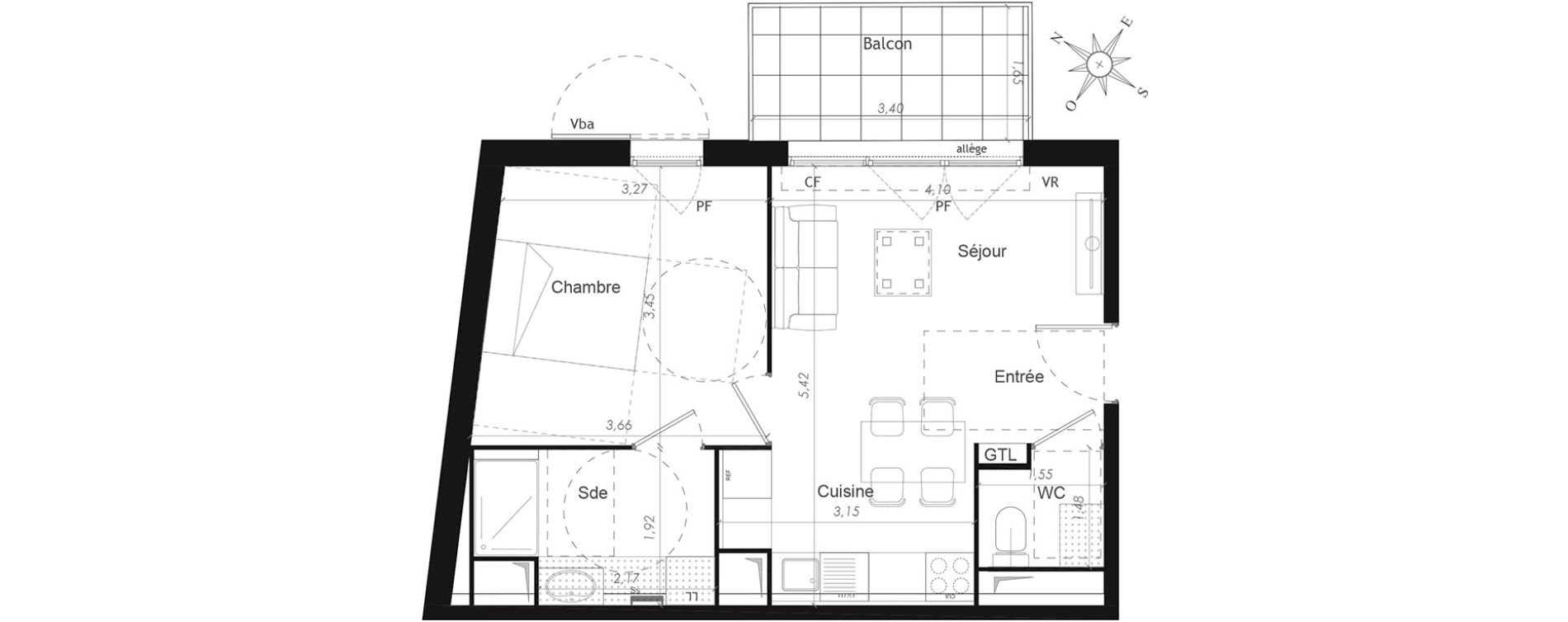 Appartement T2 de 38,97 m2 &agrave; Mennecy Centre