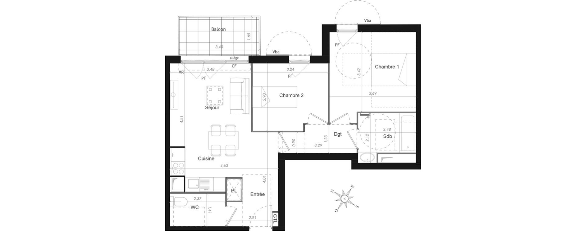 Appartement T3 de 58,49 m2 &agrave; Mennecy Centre