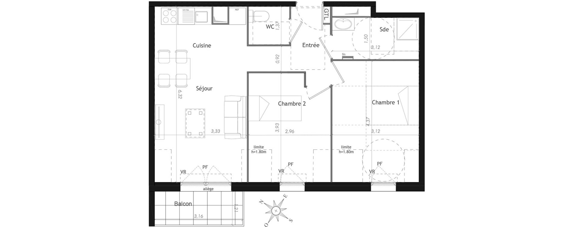 Appartement T3 de 53,29 m2 &agrave; Mennecy Centre