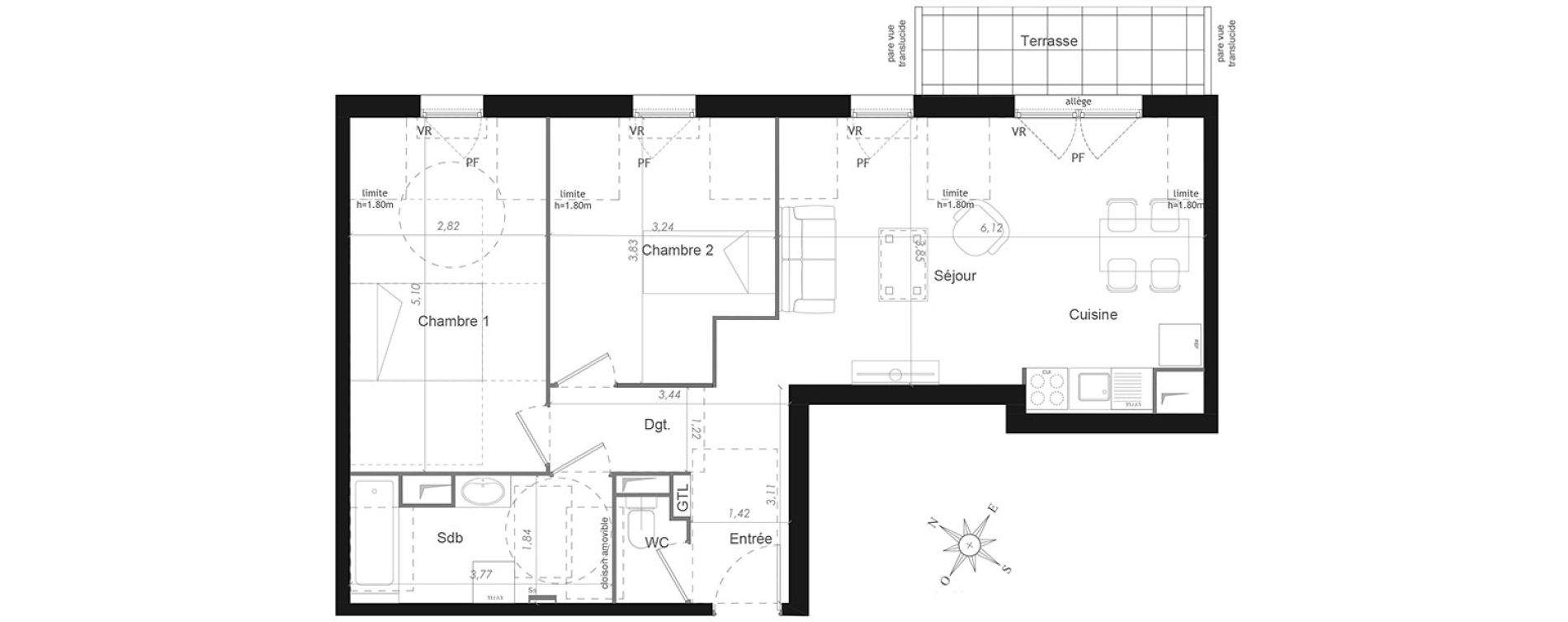 Appartement T3 de 59,10 m2 &agrave; Mennecy Centre