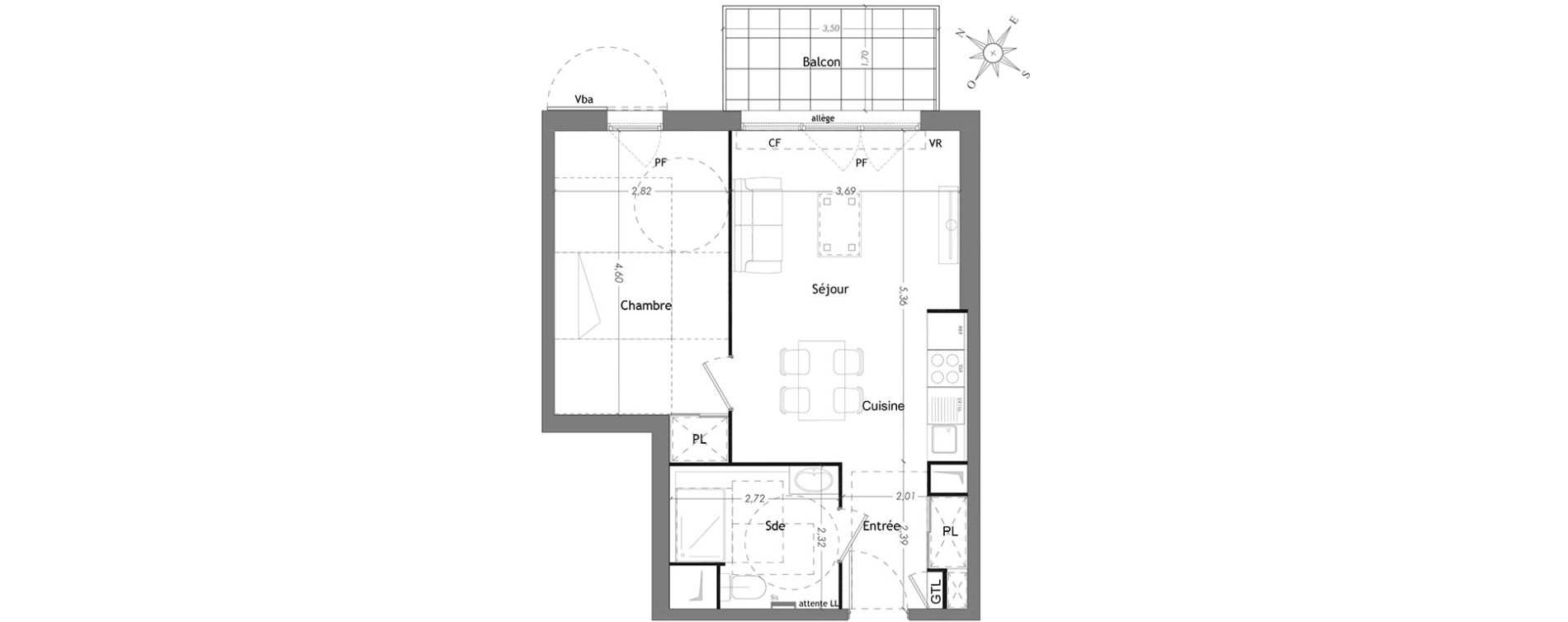 Appartement T2 de 42,85 m2 &agrave; Mennecy Centre