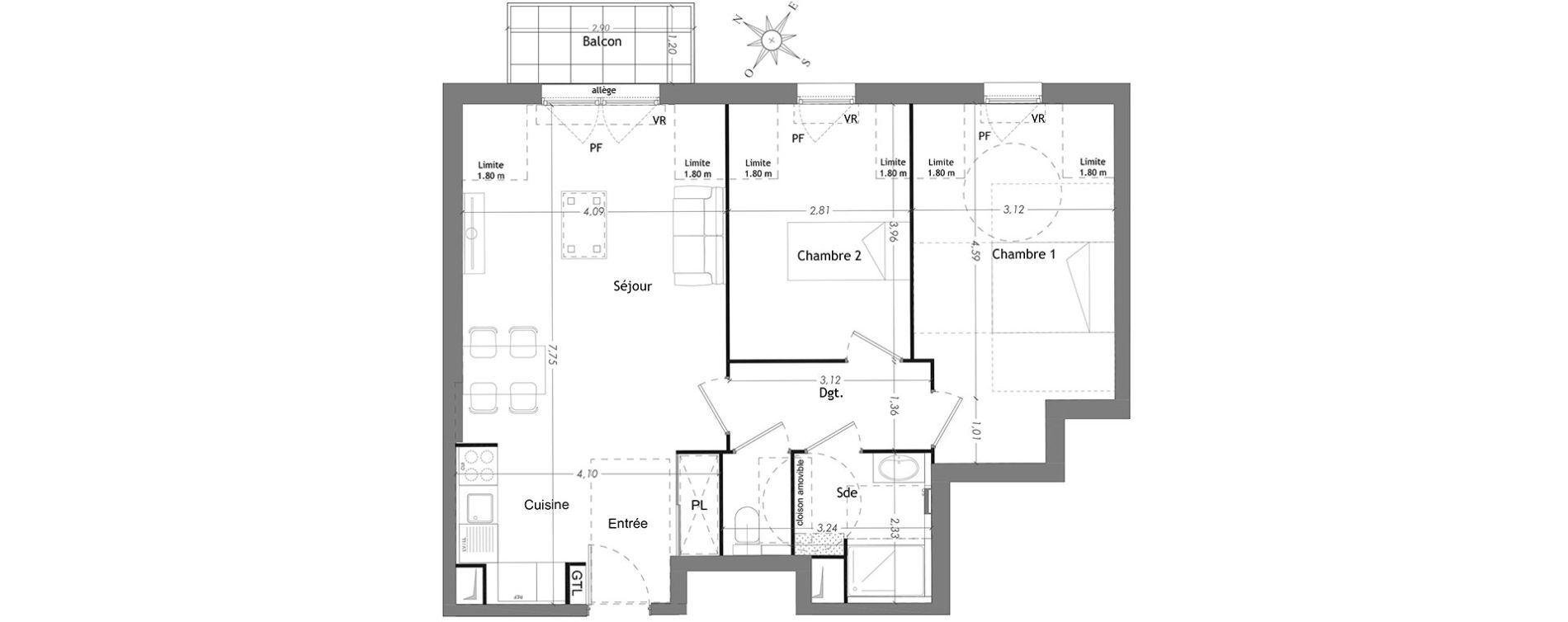Appartement T3 de 62,55 m2 &agrave; Mennecy Centre