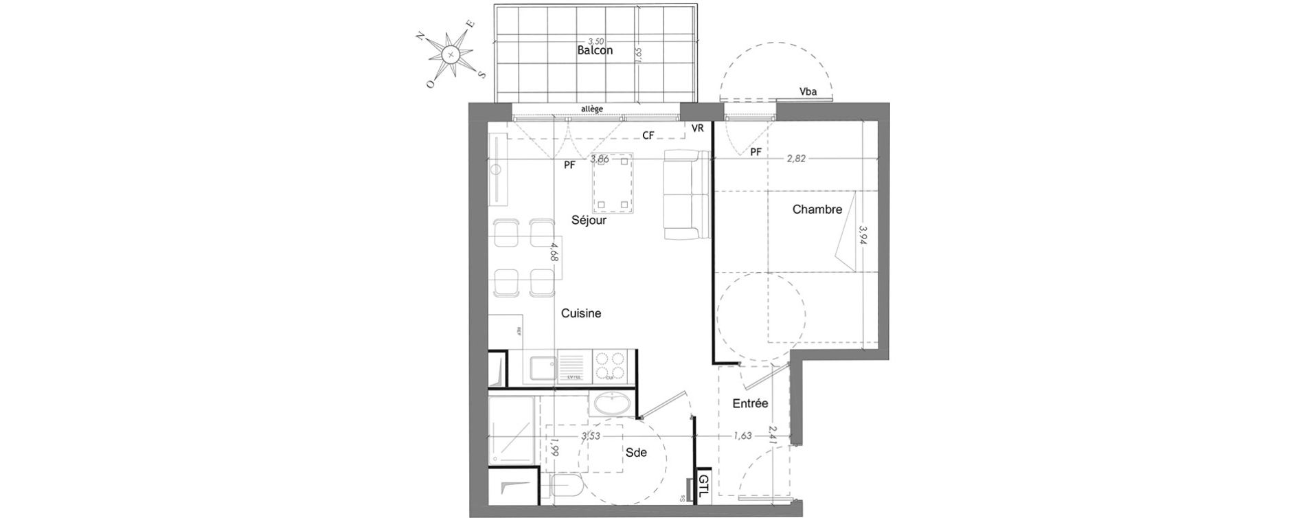 Appartement T2 de 38,89 m2 à Mennecy Centre