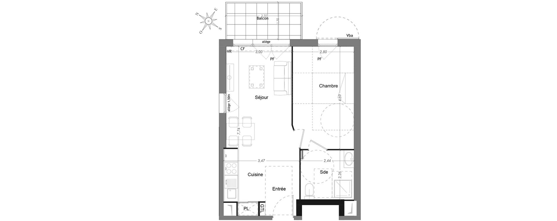 Appartement T2 de 42,52 m2 &agrave; Mennecy Centre
