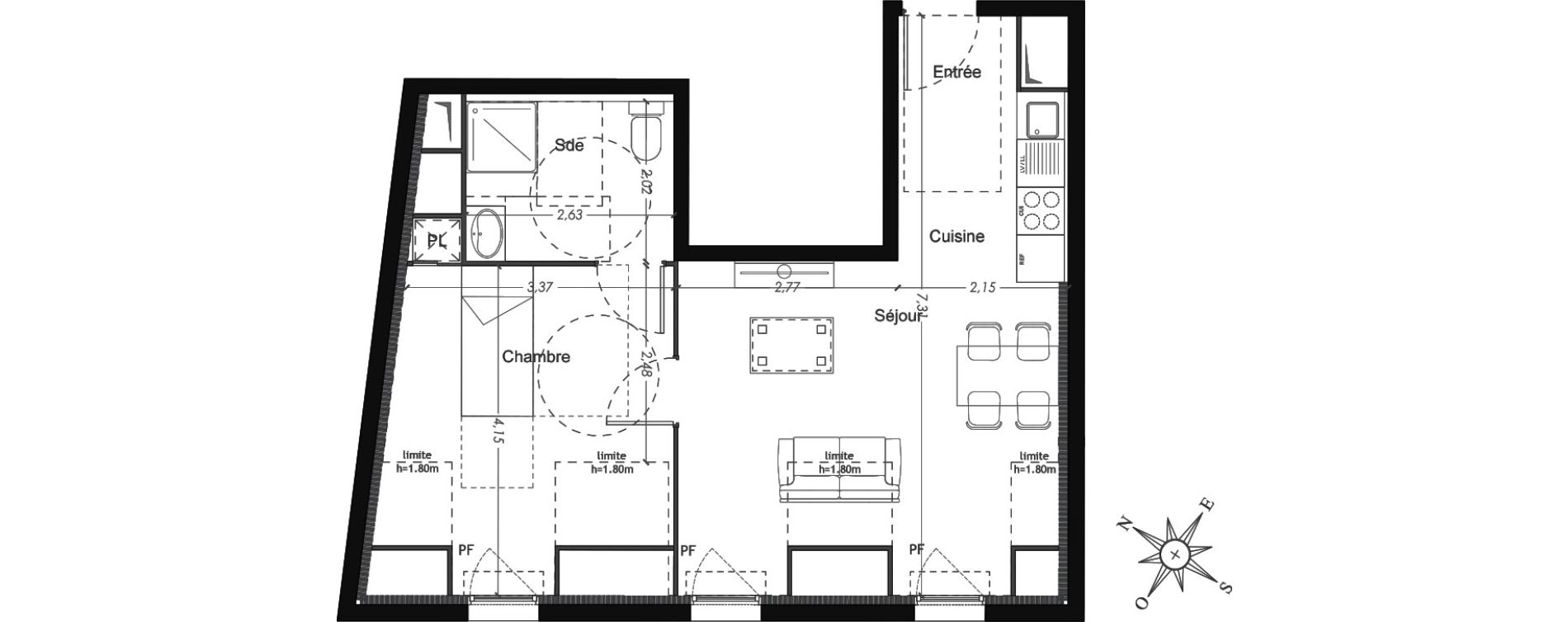 Appartement T2 de 39,80 m2 &agrave; Mennecy Centre