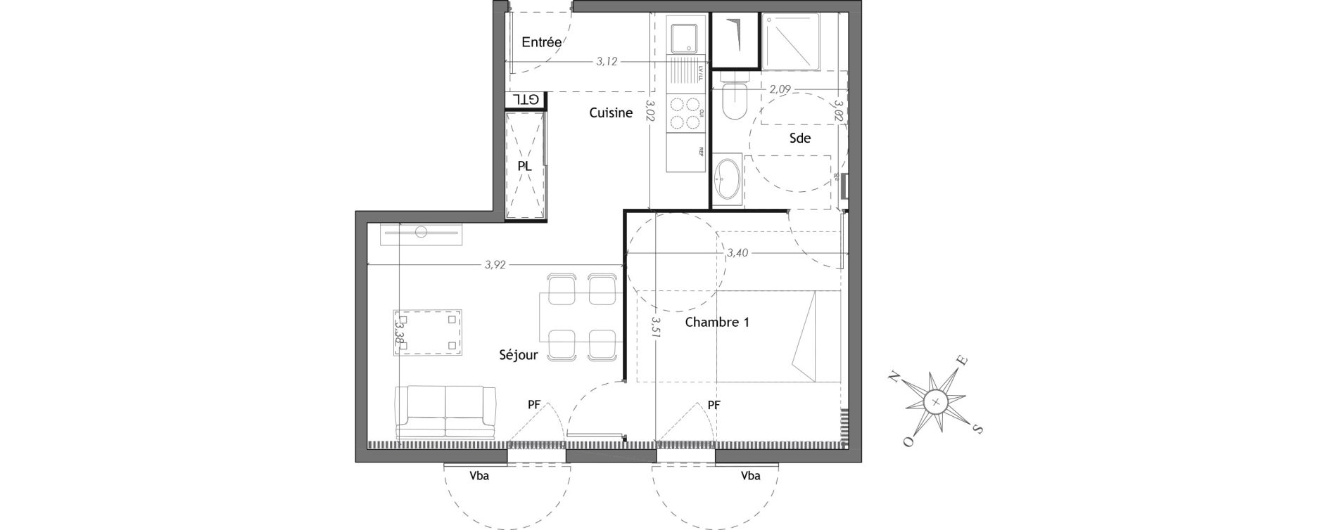 Appartement T2 de 40,23 m2 &agrave; Mennecy Centre