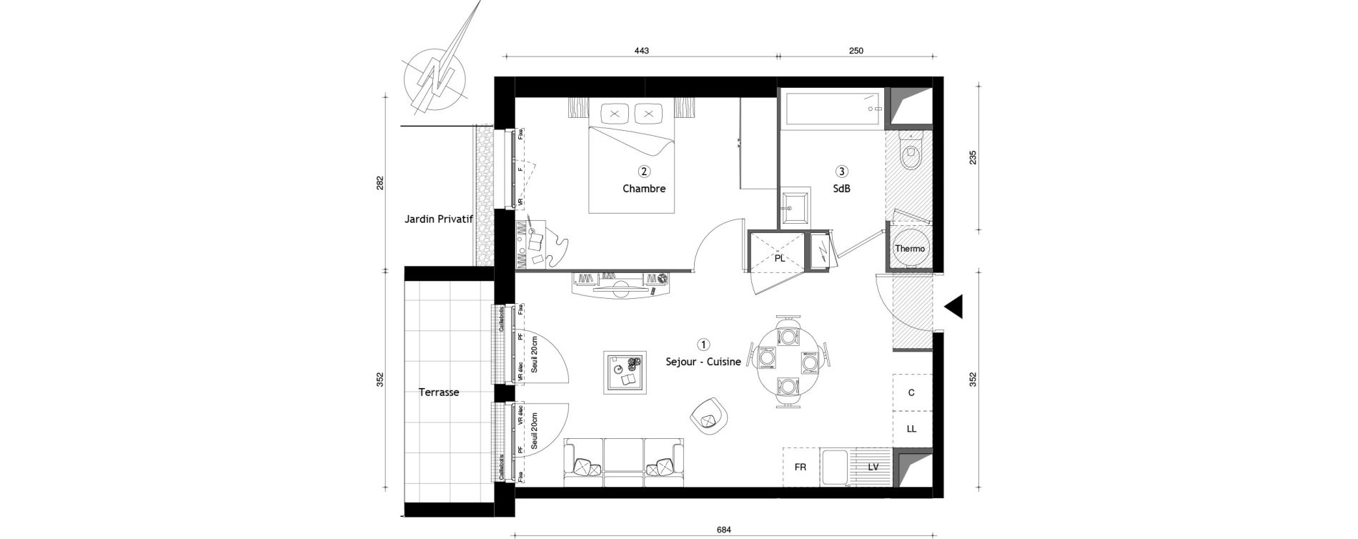 Appartement T2 de 42,48 m2 &agrave; Montgeron Centre
