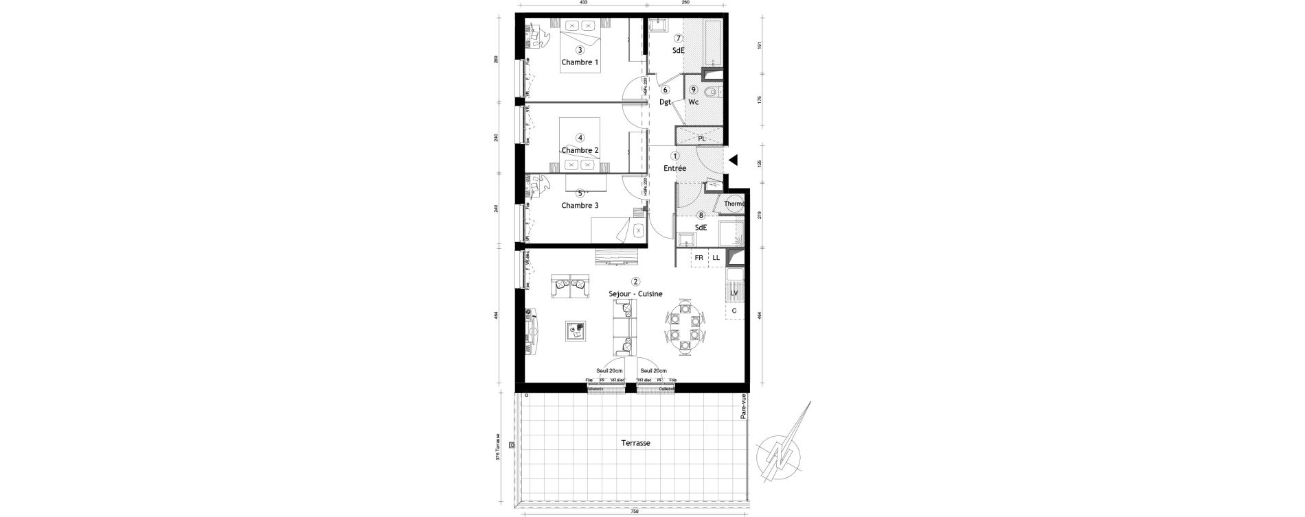 Appartement T2 de 48,59 m2 &agrave; Montgeron Centre