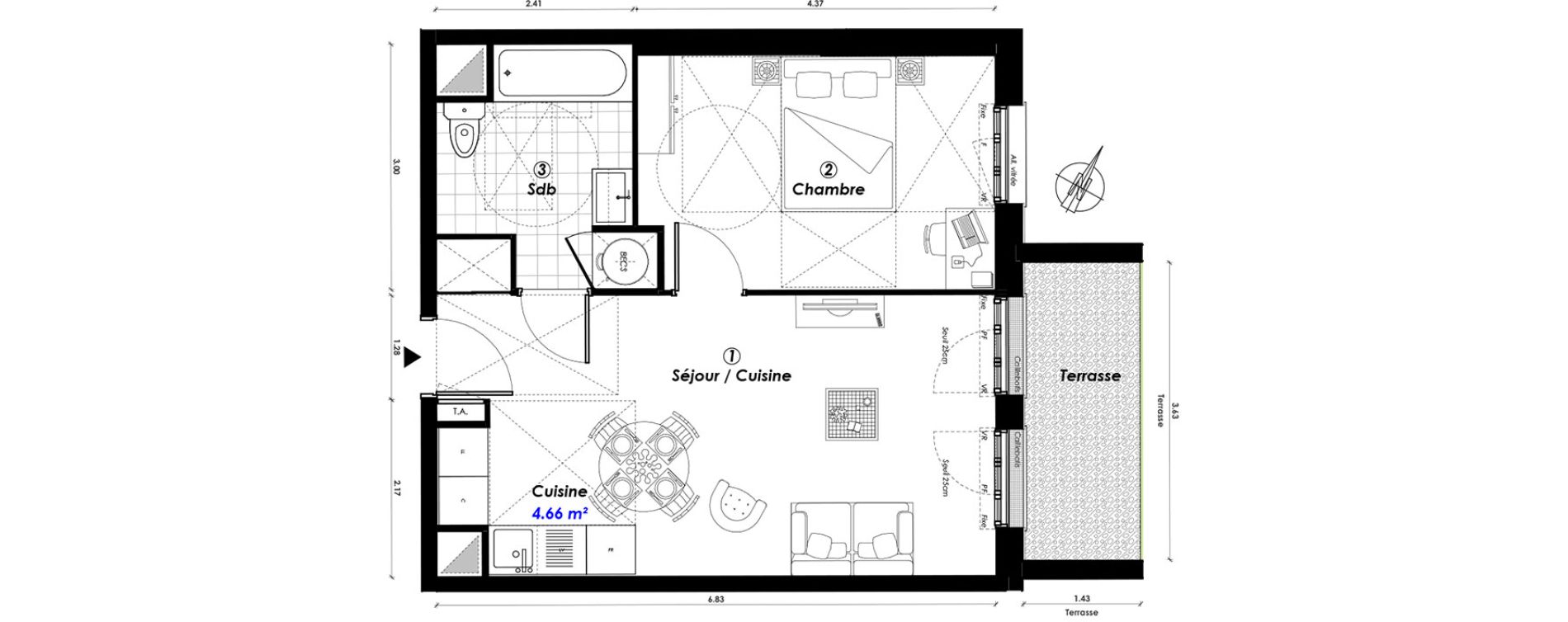 Appartement T2 de 42,10 m2 &agrave; Montgeron Centre