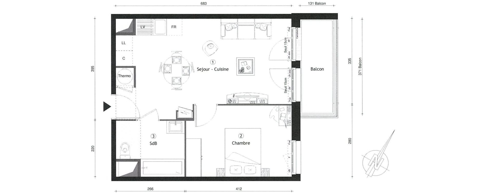 Appartement T2 de 40,37 m2 &agrave; Montgeron Centre