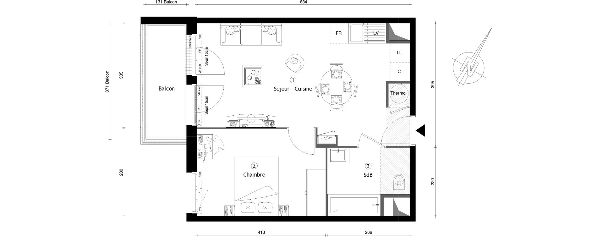 Appartement T2 de 40,43 m2 &agrave; Montgeron Centre