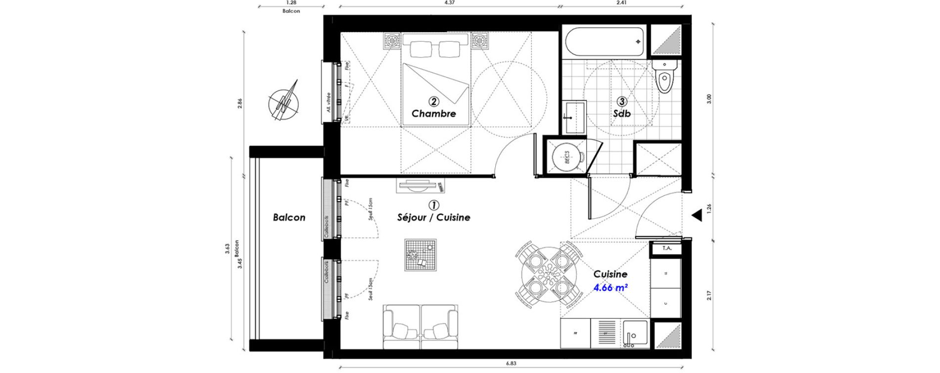Appartement T2 de 42,09 m2 &agrave; Montgeron Centre