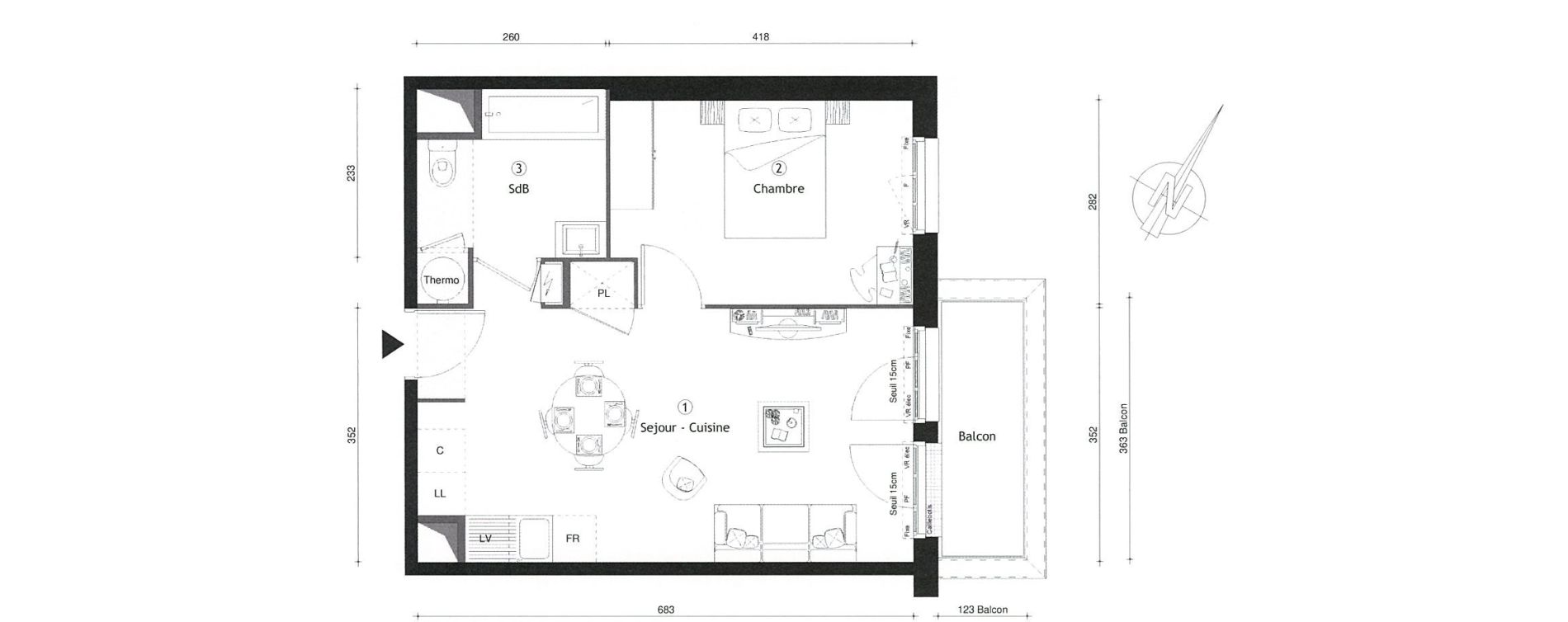 Appartement T2 de 42,18 m2 &agrave; Montgeron Centre