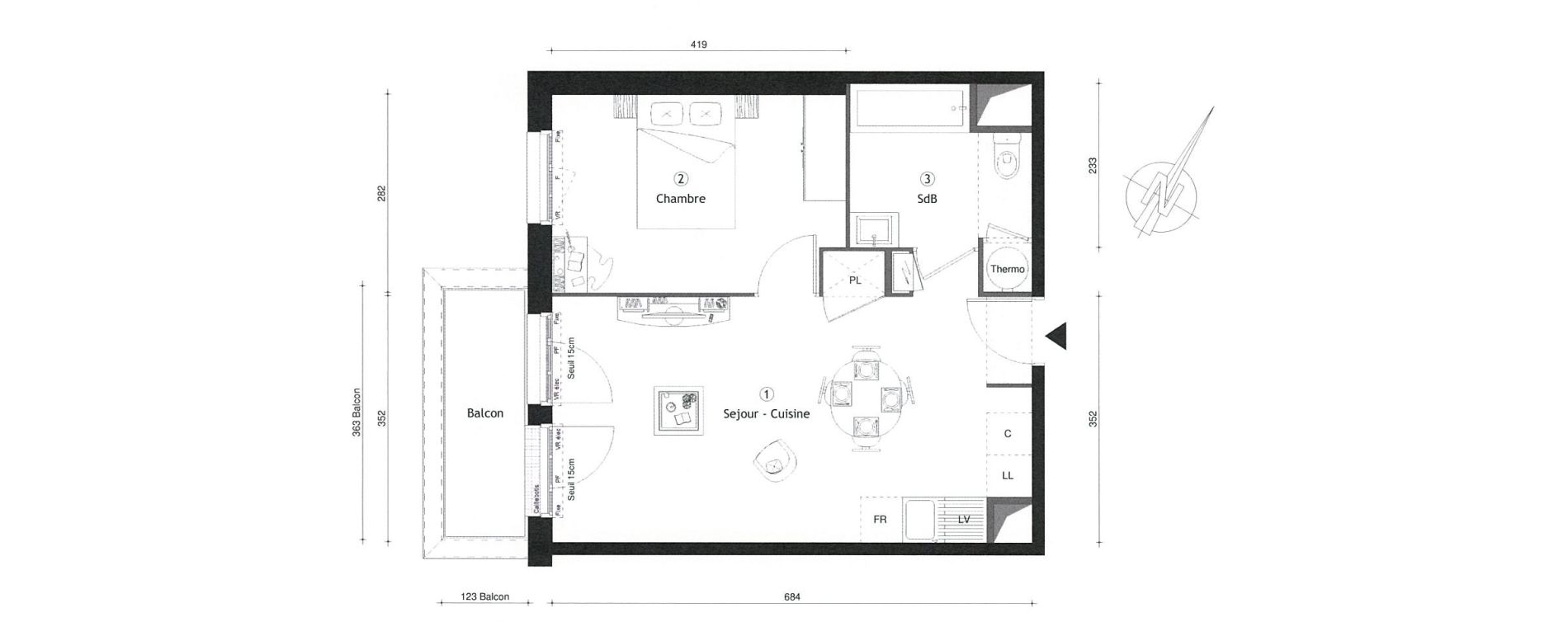 Appartement T2 de 42,25 m2 &agrave; Montgeron Centre