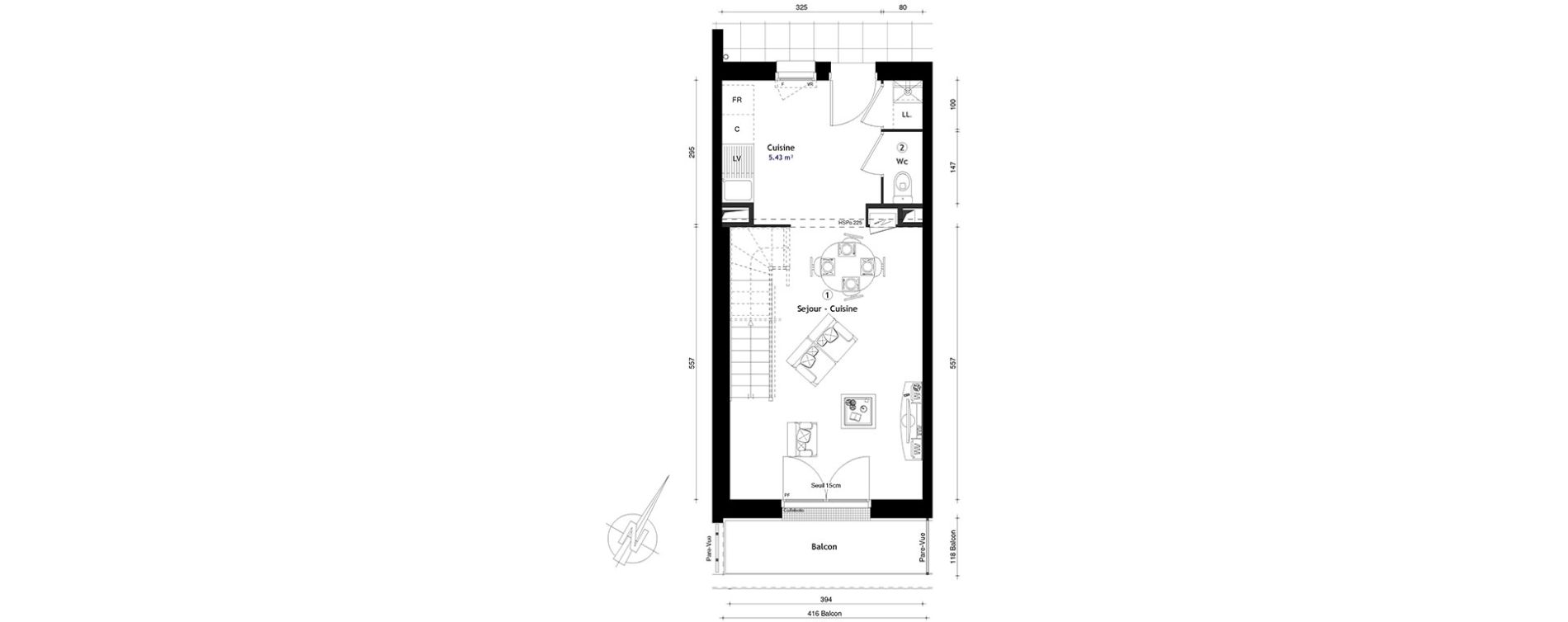 Duplex T3 de 60,90 m2 &agrave; Montgeron Centre