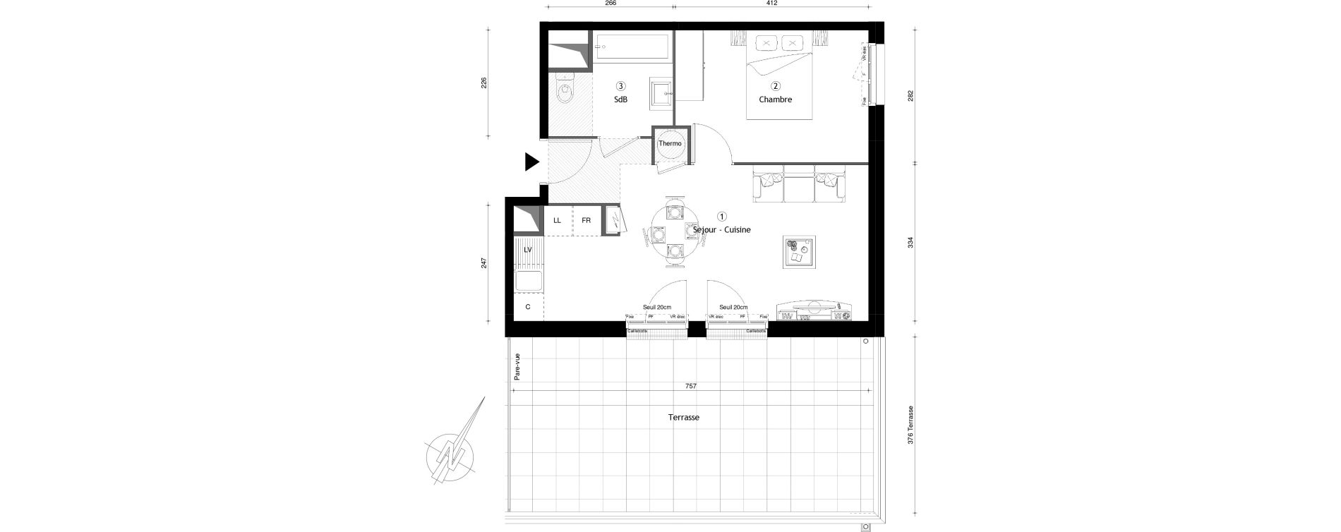 Appartement T2 de 42,06 m2 &agrave; Montgeron Centre