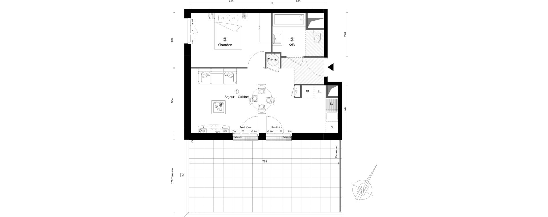 Appartement T2 de 42,13 m2 &agrave; Montgeron Centre