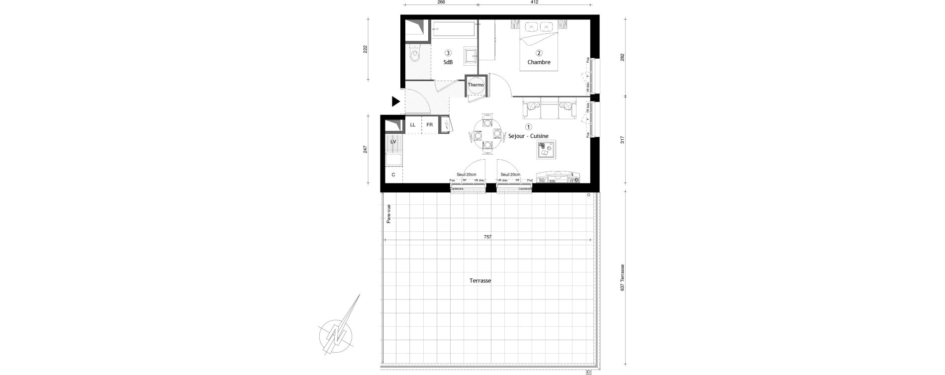 Appartement T2 de 40,84 m2 &agrave; Montgeron Centre