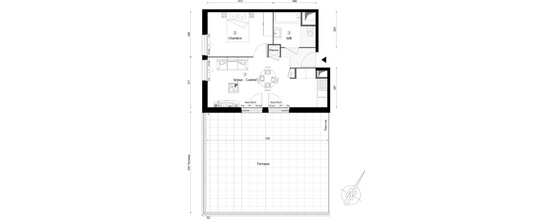 Appartement T2 de 40,90 m2 &agrave; Montgeron Centre