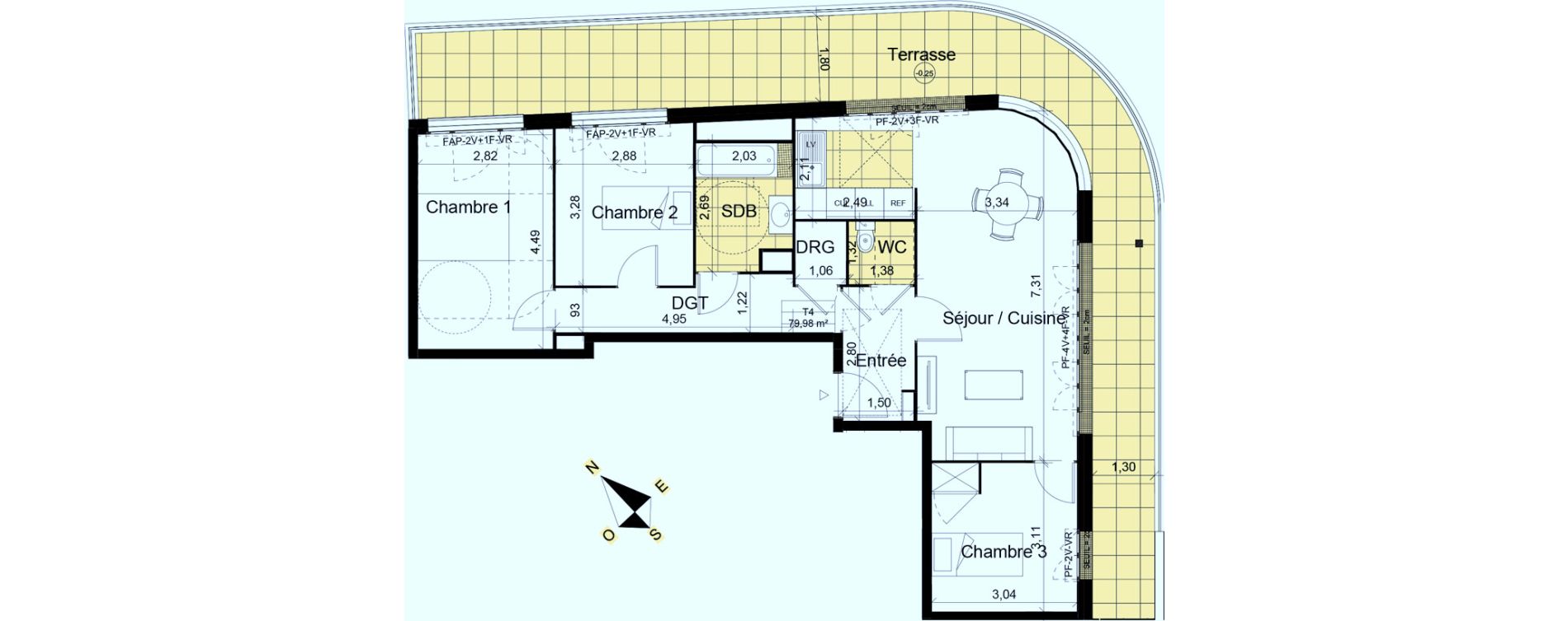 Appartement T4 de 79,97 m2 &agrave; Montgeron Centre