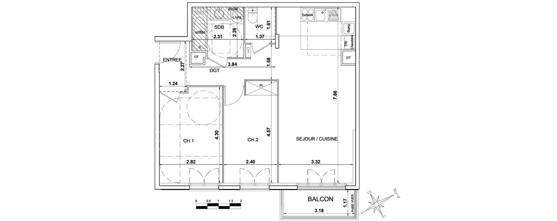 Appartement T3 de 64,00 m2 &agrave; Montgeron Centre