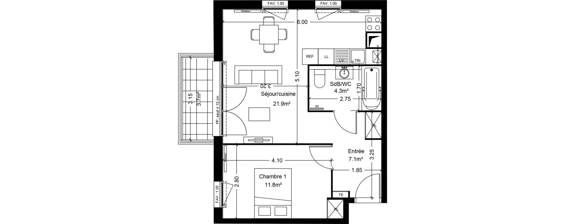 Appartement T2 de 45,10 m2 &agrave; Montlh&eacute;ry Centre