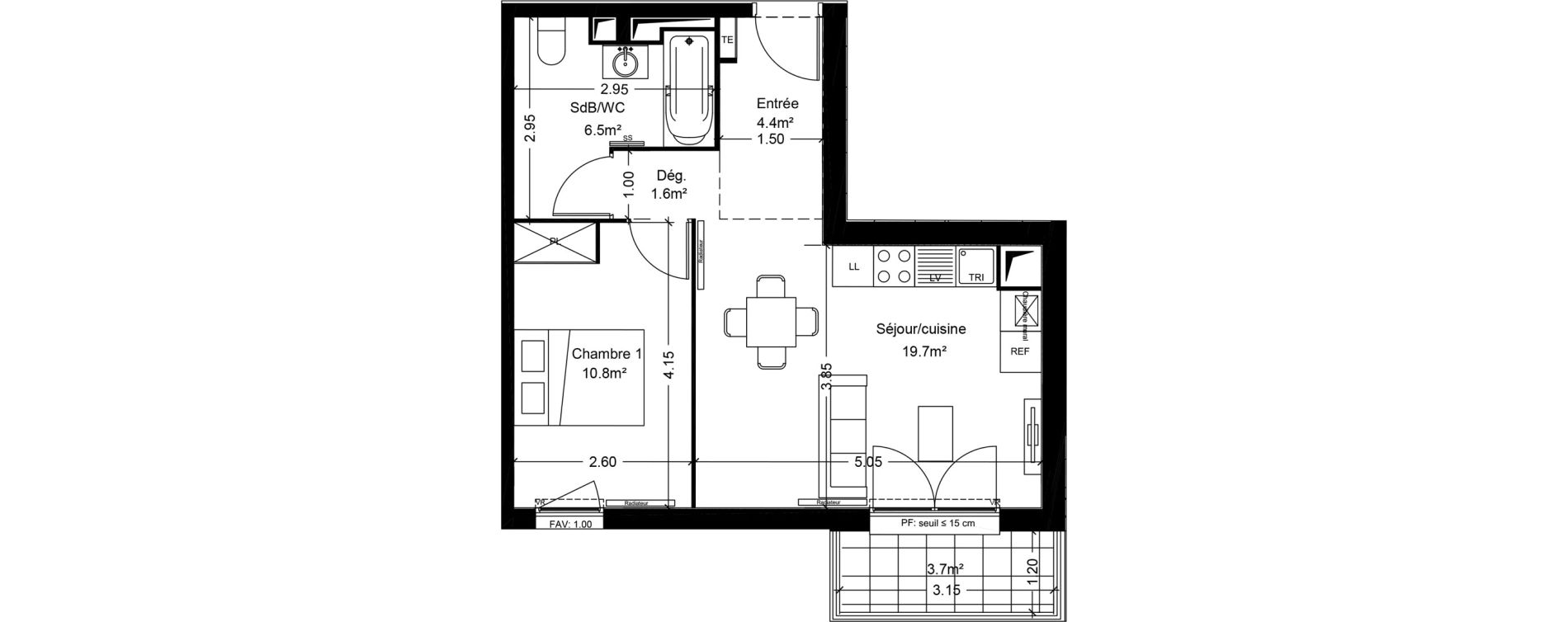 Appartement T2 de 43,00 m2 &agrave; Montlh&eacute;ry Centre