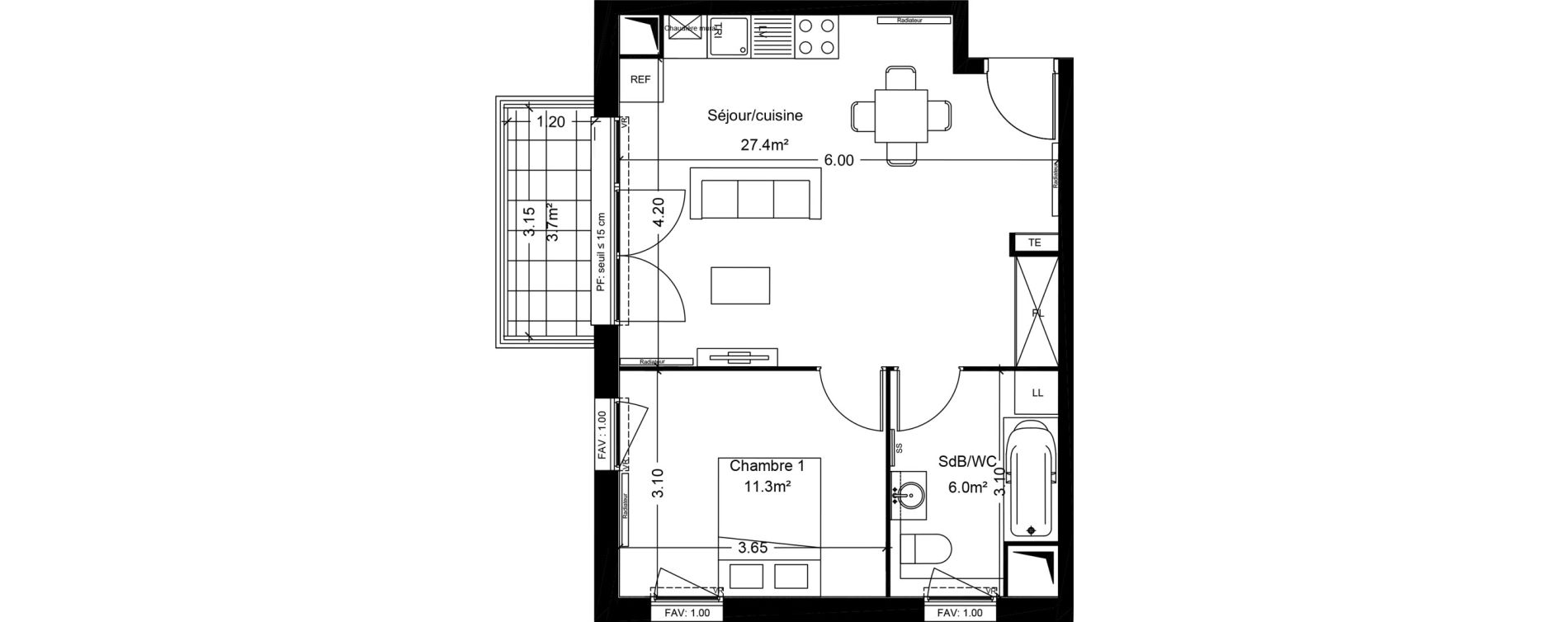 Appartement T2 de 44,70 m2 &agrave; Montlh&eacute;ry Centre