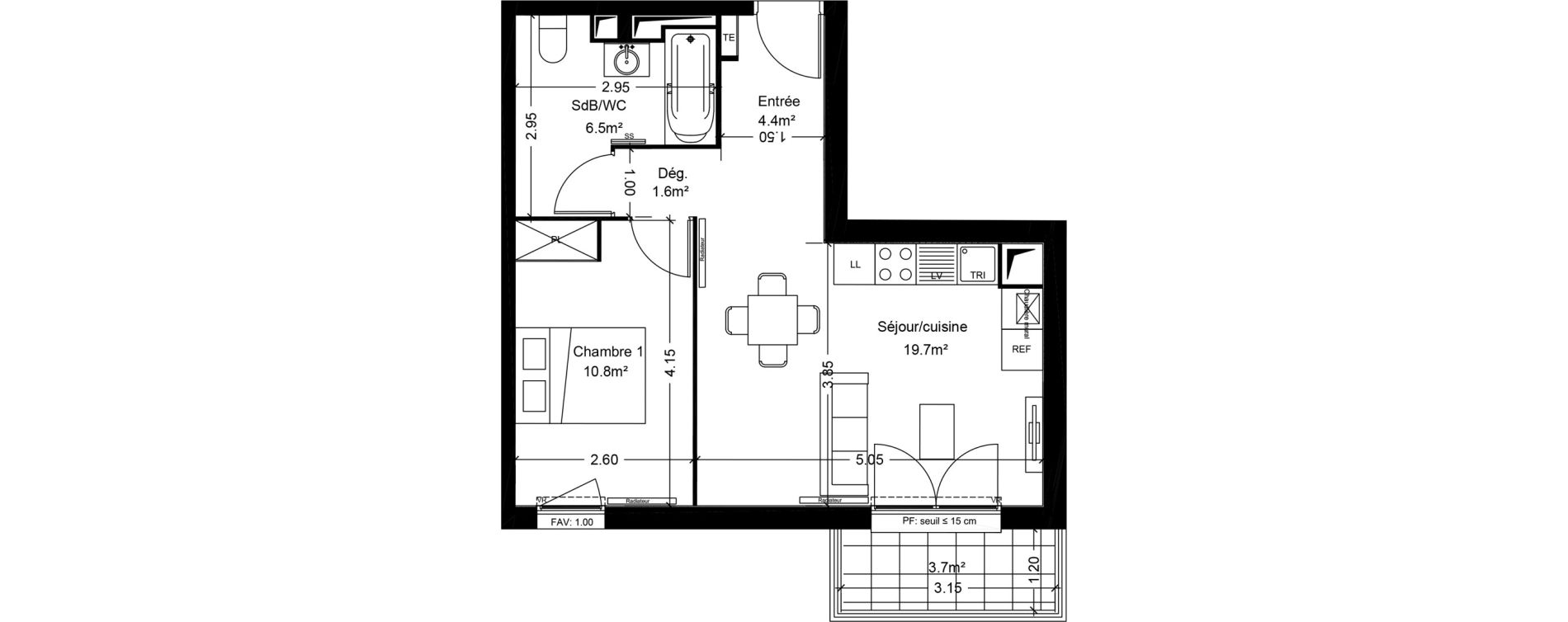 Appartement T2 de 43,00 m2 &agrave; Montlh&eacute;ry Centre