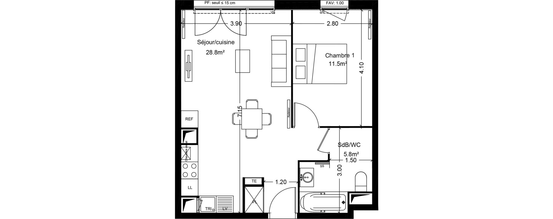 Appartement T2 de 46,10 m2 &agrave; Montlh&eacute;ry Centre