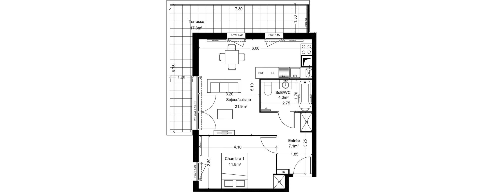 Appartement T2 de 45,10 m2 &agrave; Montlh&eacute;ry Centre