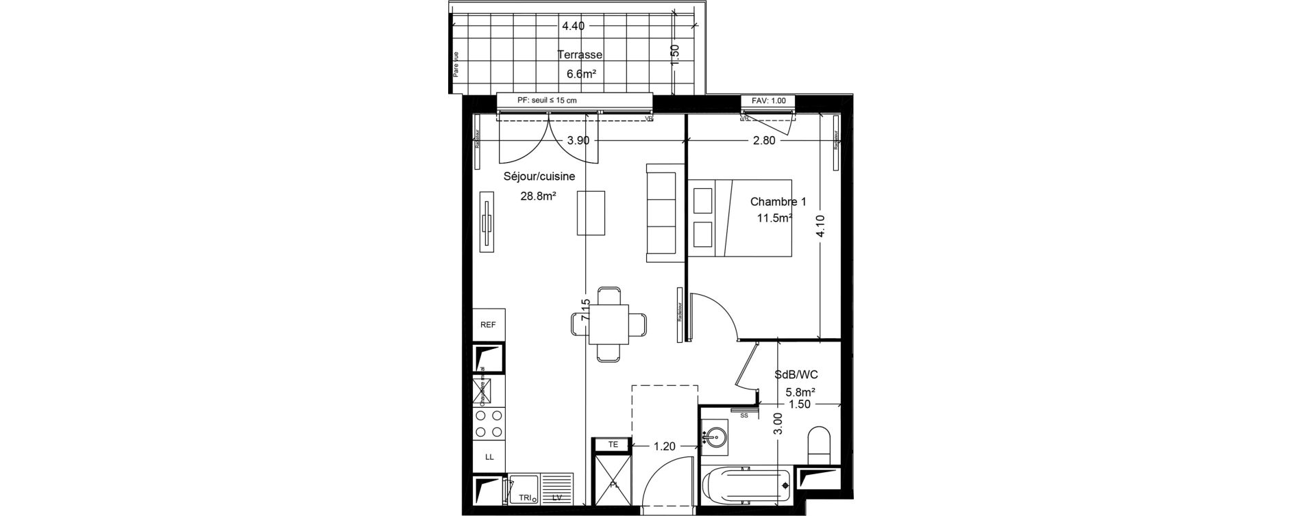 Appartement T2 de 46,10 m2 &agrave; Montlh&eacute;ry Centre