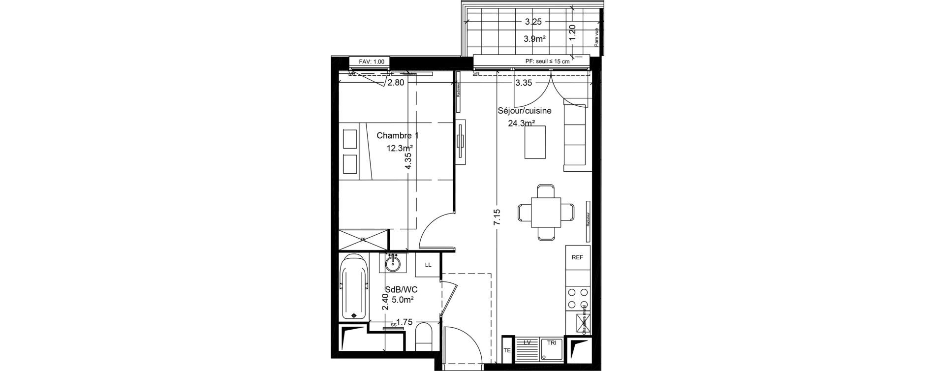 Appartement T2 de 41,60 m2 &agrave; Montlh&eacute;ry Centre