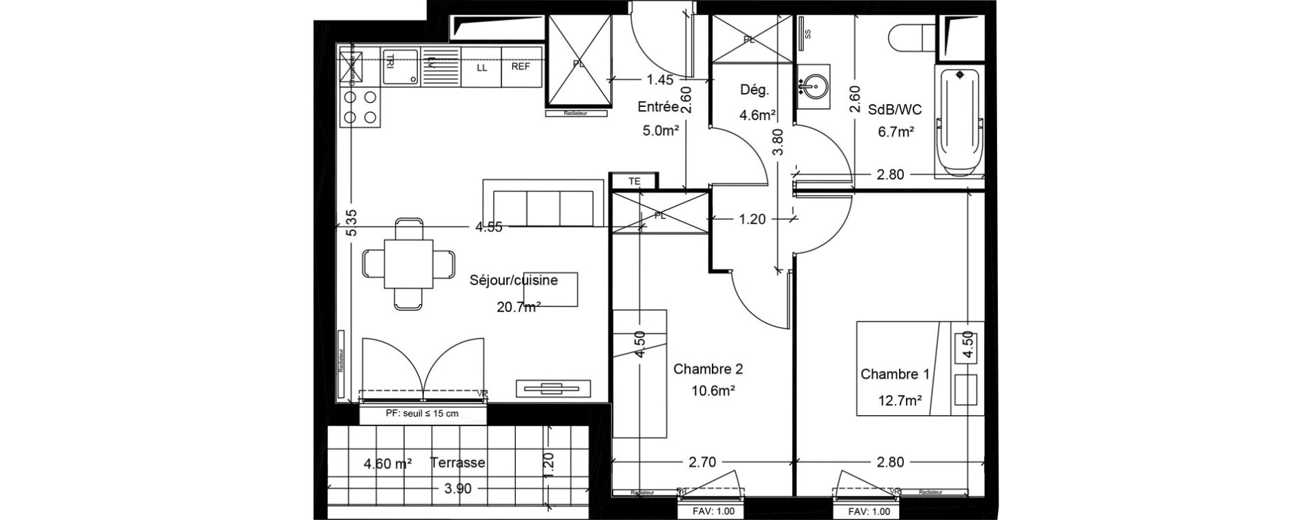 Appartement T3 de 60,30 m2 &agrave; Montlh&eacute;ry Centre