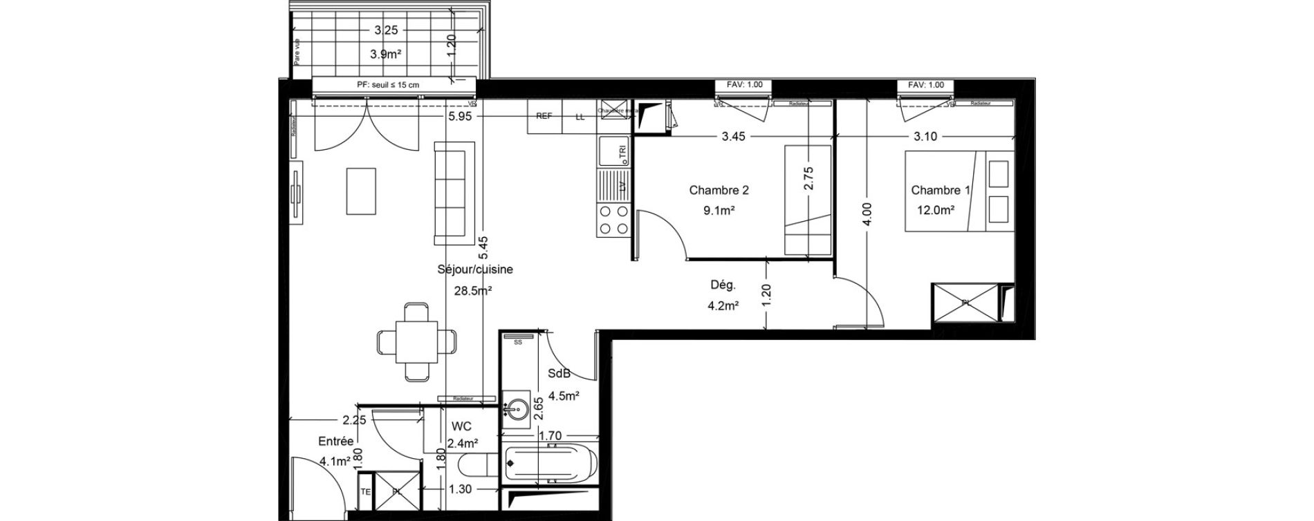 Appartement T3 de 64,80 m2 &agrave; Montlh&eacute;ry Centre