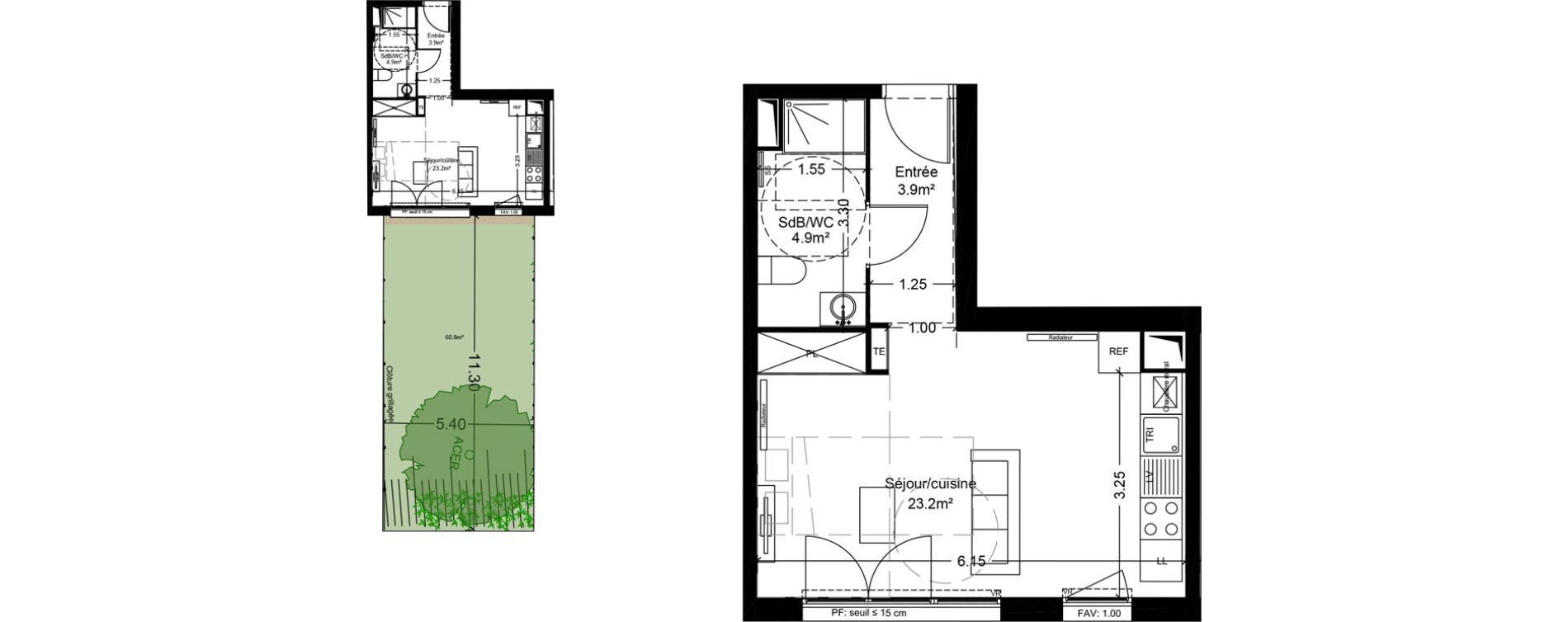 Appartement T1 de 32,00 m2 &agrave; Montlh&eacute;ry Centre