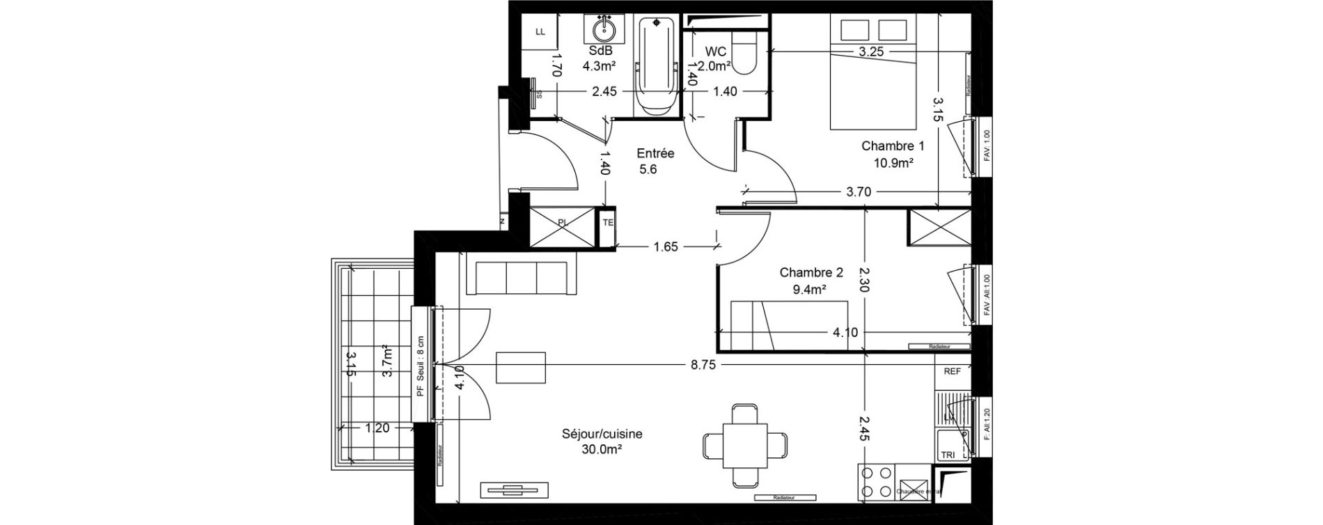 Appartement T3 de 62,30 m2 &agrave; Montlh&eacute;ry Centre