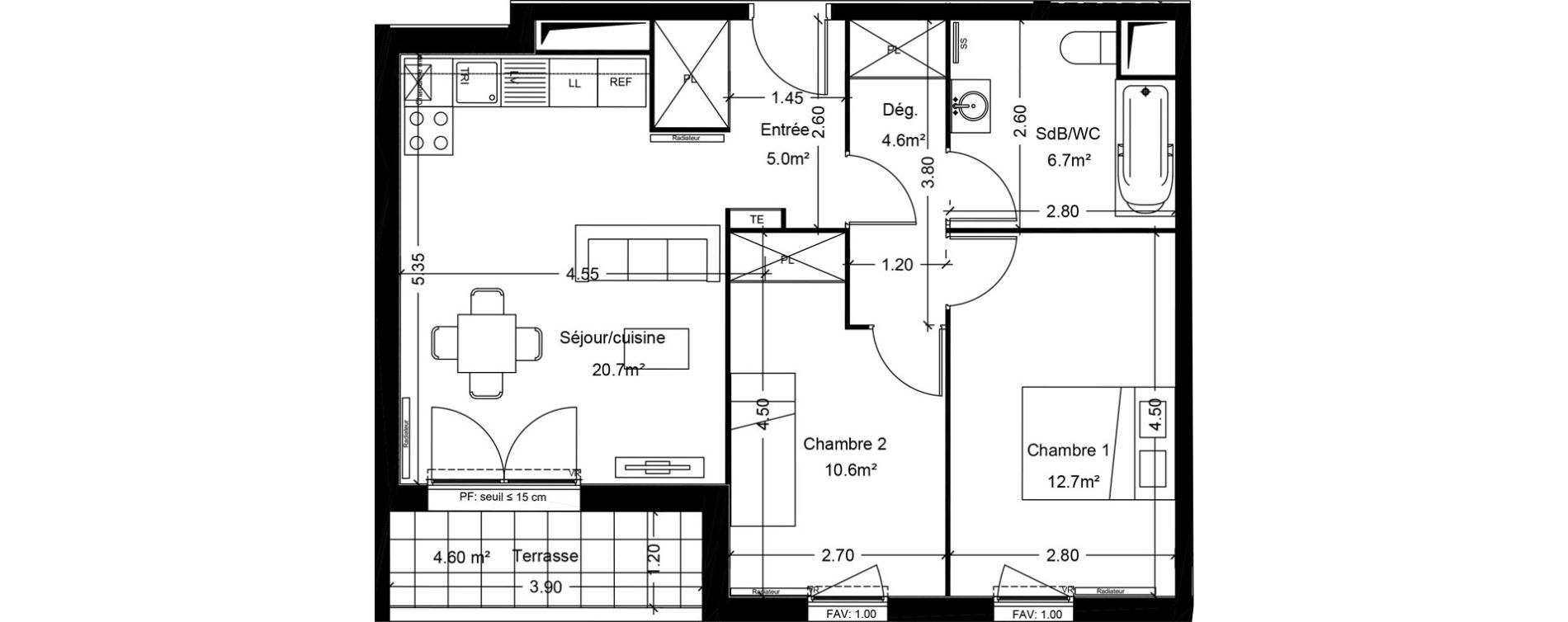 Appartement T3 de 60,30 m2 &agrave; Montlh&eacute;ry Centre