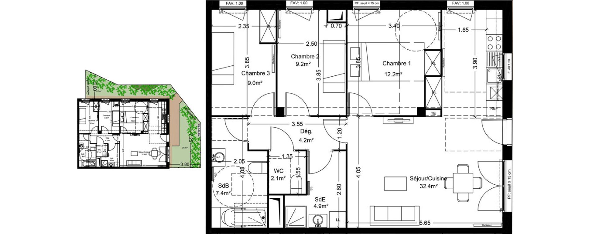 Appartement T4 de 81,40 m2 &agrave; Montlh&eacute;ry Centre