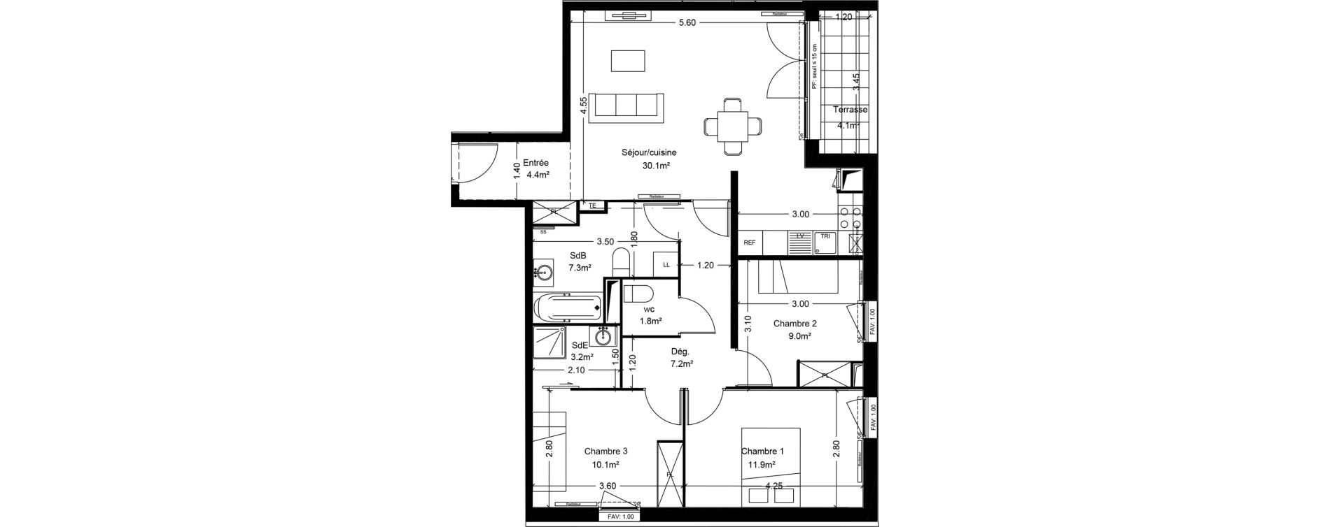 Appartement T4 de 85,00 m2 &agrave; Montlh&eacute;ry Centre