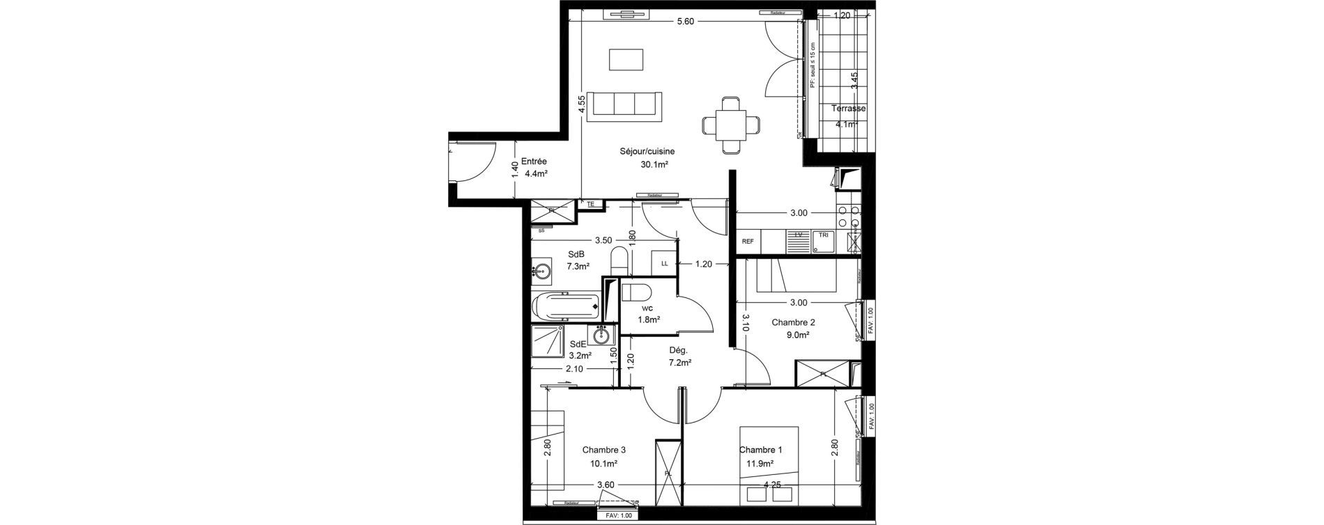 Appartement T4 de 85,10 m2 &agrave; Montlh&eacute;ry Centre