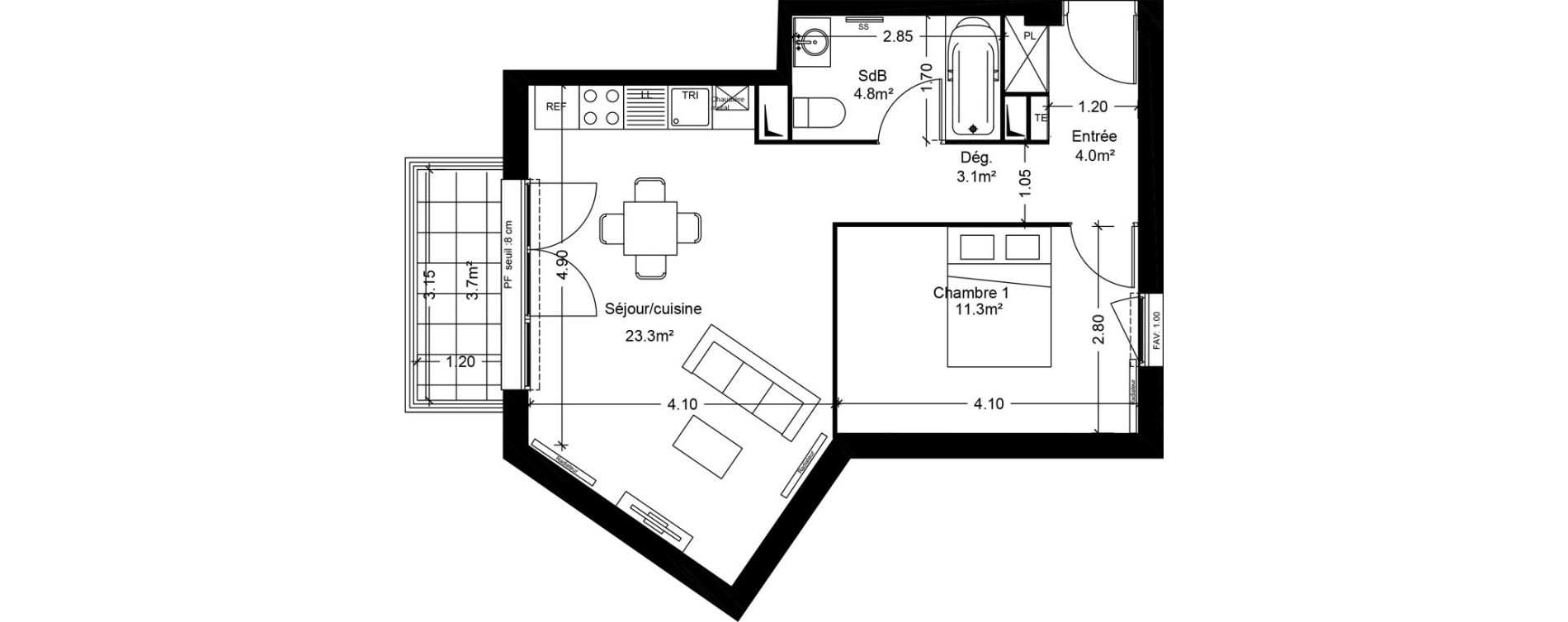 Appartement T2 de 46,50 m2 &agrave; Montlh&eacute;ry Centre