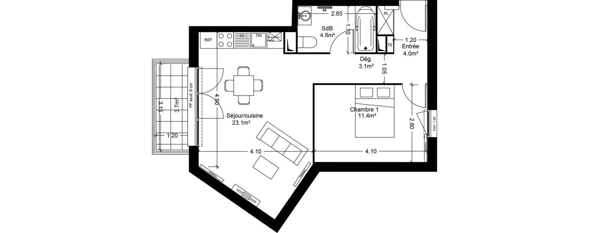 Appartement T2 de 46,50 m2 &agrave; Montlh&eacute;ry Centre