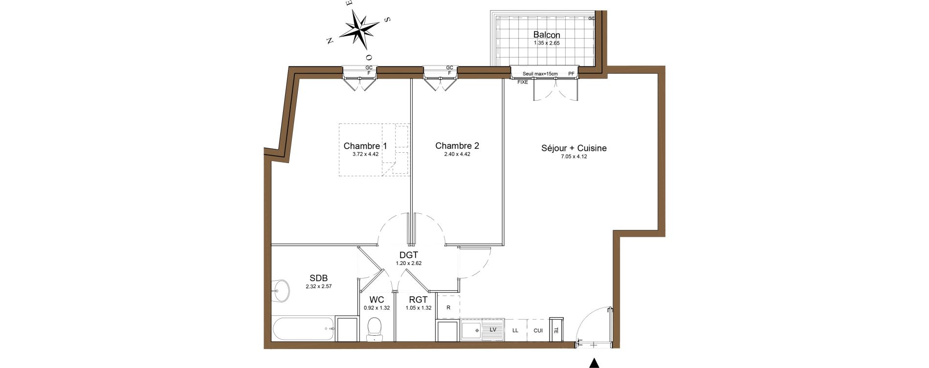 Appartement T3 de 65,85 m2 &agrave; Montlh&eacute;ry Centre