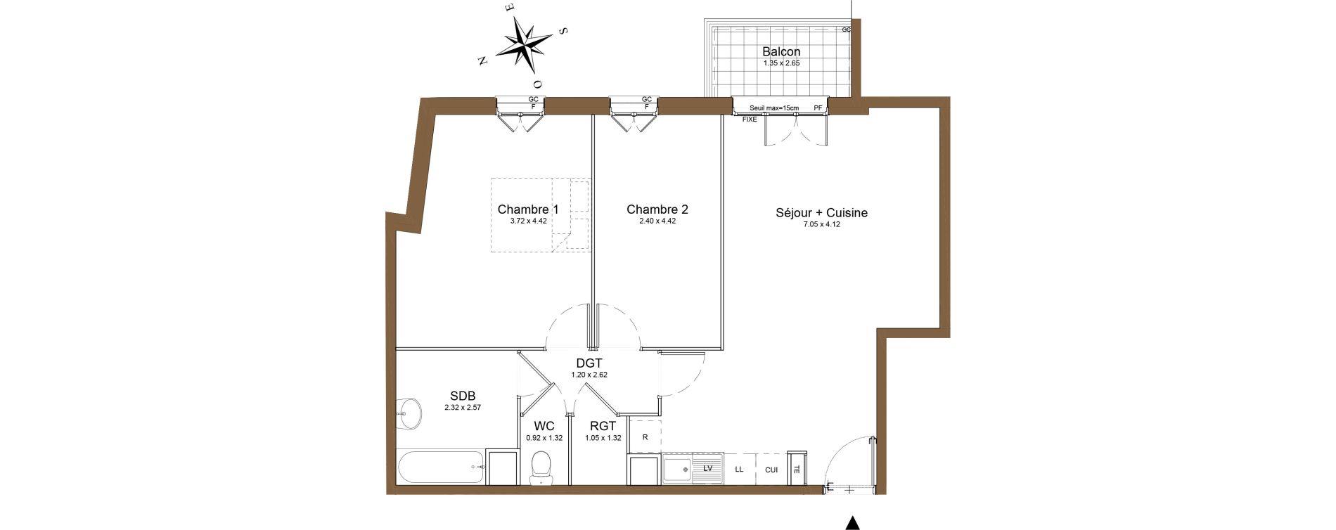 Appartement T3 de 65,85 m2 &agrave; Montlh&eacute;ry Centre