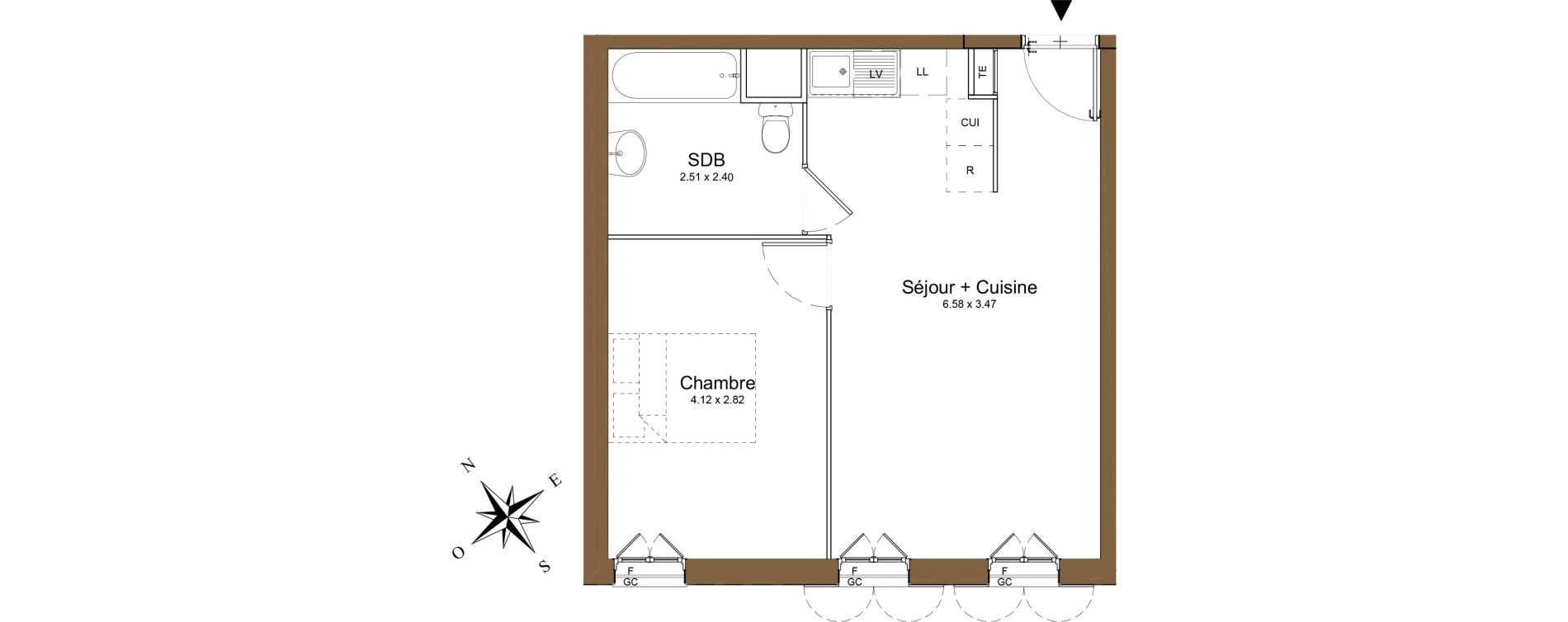 Appartement T2 de 40,38 m2 &agrave; Montlh&eacute;ry Centre