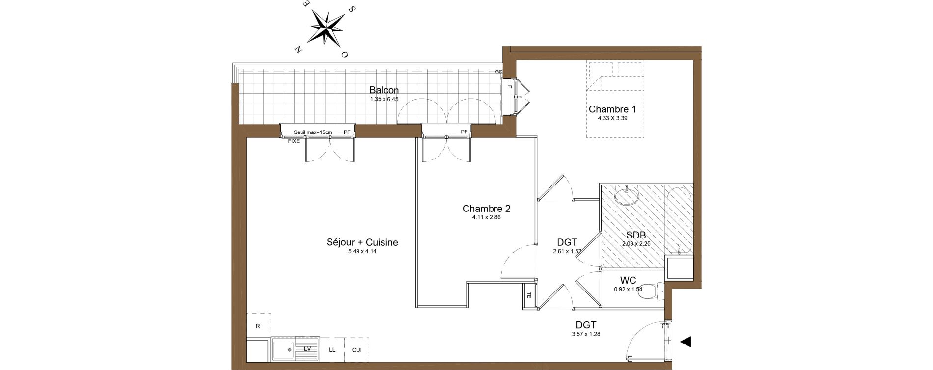 Appartement T3 de 64,56 m2 &agrave; Montlh&eacute;ry Centre