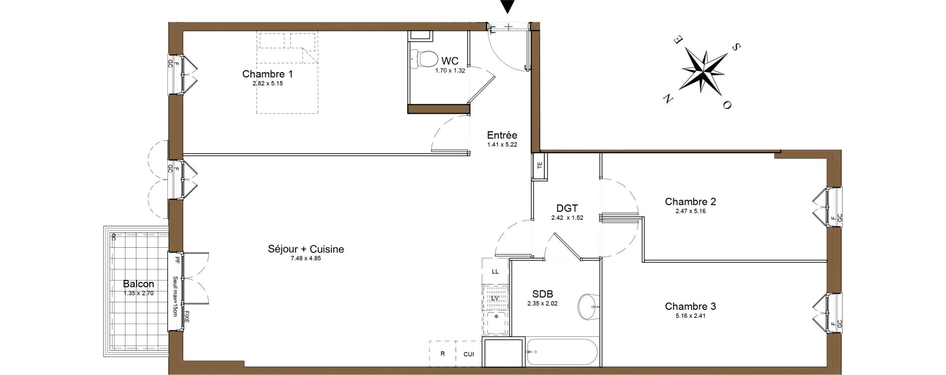 Appartement T4 de 91,87 m2 &agrave; Montlh&eacute;ry Centre